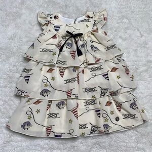 Pili Carrera Girl's White Sailor Nautical Ruffle Sleeveless Tiered Dress Size 2